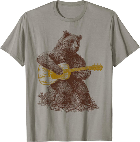 BEAR TEE Bear plays guitar for men and women T-Shirt - Slate Grey