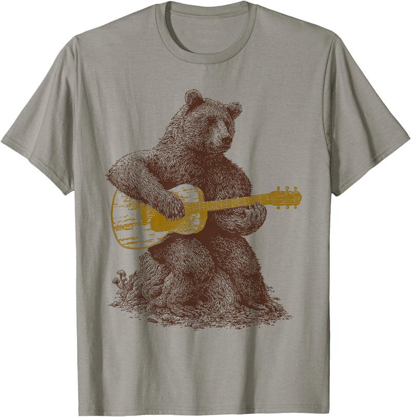 BEAR TEE Bear plays guitar for men and women T-Shirt - Slate Grey