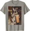 Rabbit Drinking Iced Coffee Funny Easter Bunny Men Women T-Shirt in Slate Grey