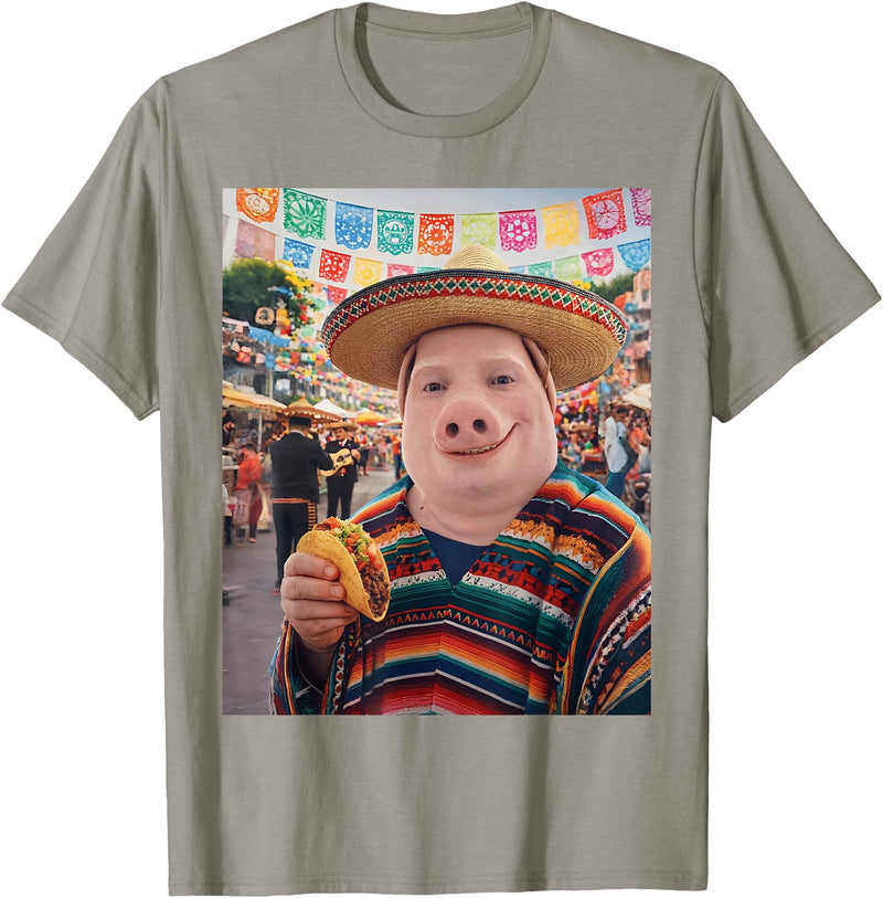 Pig John Pork Mexico Meme John Pork Funny Pig Man Mexican Fiesta Cinco de Mayo Taco T-Shirt - Slate Grey