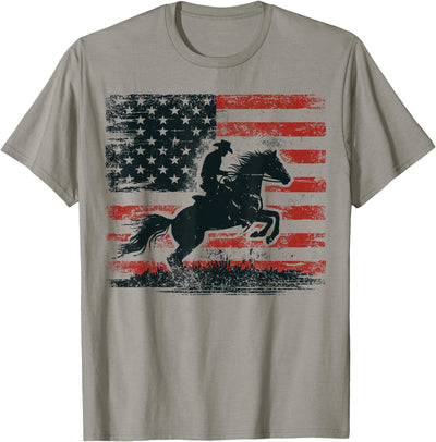 Patriotic Rodeo Cowboy Horse Riding USA Rodeo Cowboy Horse USA Flag Western Country 4th of July T-Shirt