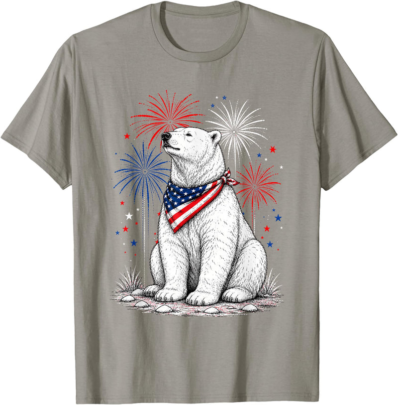 Polar Bear America's 250th 4th of July Outfit Polar Bear America's 250th Patriotic Fireworks Animal Lovers T-Shirt - Slate Grey