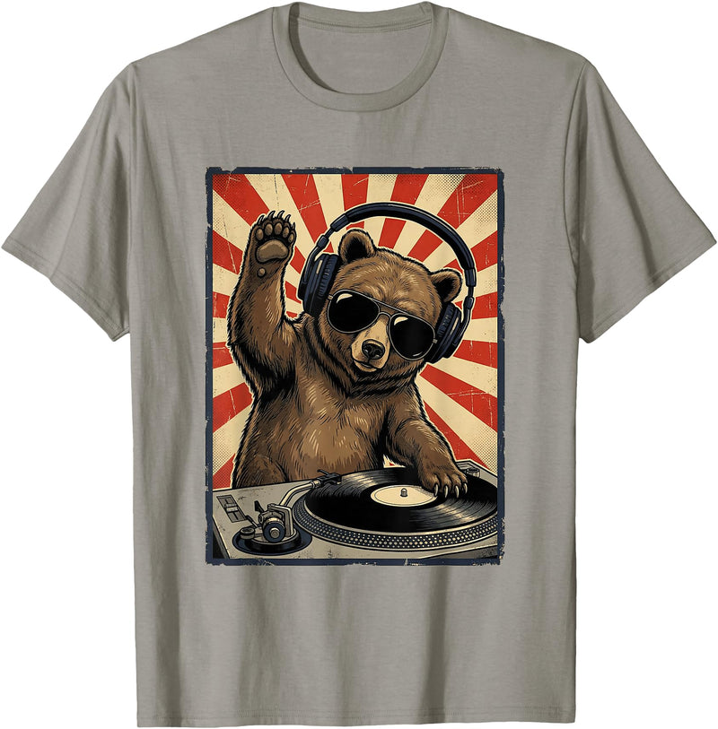 Bear DJ Stuff & Accessories Cool Retro Bear DJ Funny Bears Music Men Women Kids T-Shirt - Slate Grey