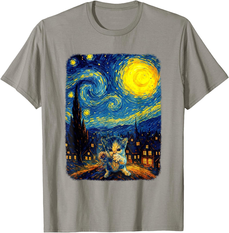 Funny Cat Starry Night Scuba Dancing Meme Scuba Dancing Meme Cat Starry Night Van Gogh T-Shirt - Slate Grey