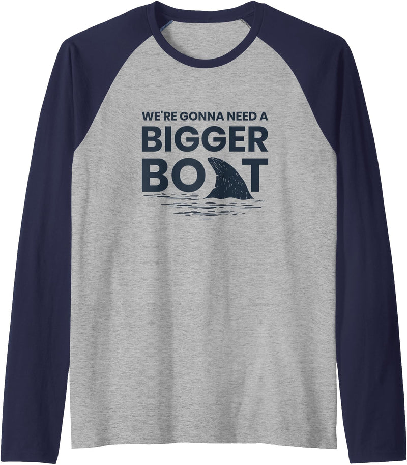 Green Cow Land We're Gonna Need A Bigger Boat Raglan Baseball Tee - Navy Blue/Athletic Heather