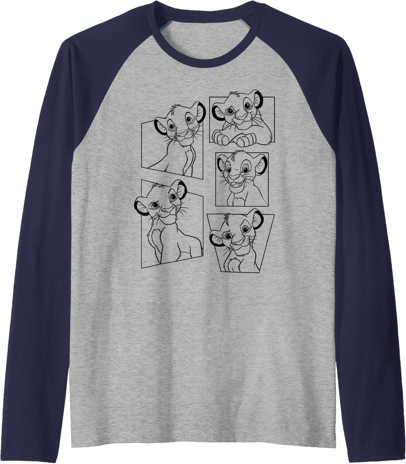 Disney Lion King Simba Portrait Panels Raglan Baseball Tee - Navy Blue/Athletic Heather