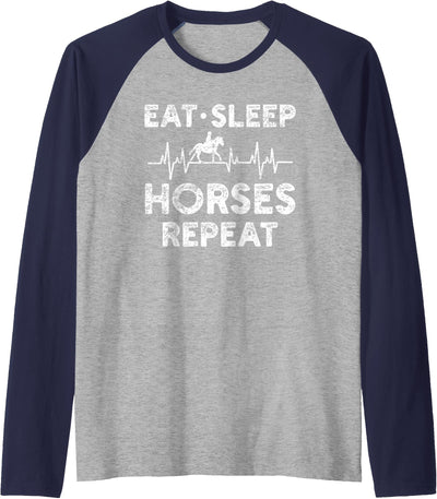 Eat Sleep Horses Repeat Horseback Riding Horses Raglan Baseball Tee
