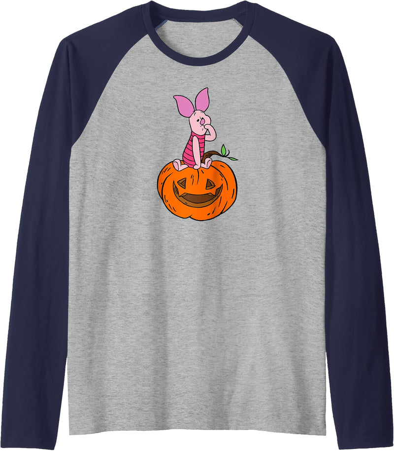 Disney - Halloween Piglet Pumpkin Raglan Baseball Tee - Navy Blue/Athletic Heather