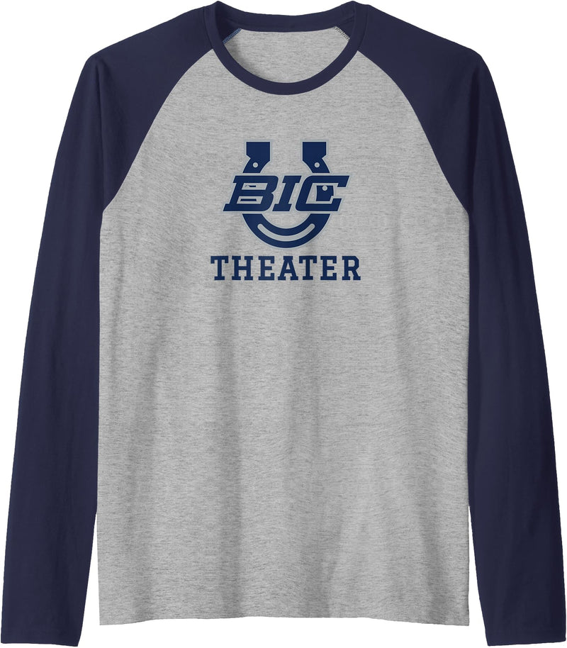 Buffalo Island, Monette, AR 72447 Buffalo Island Central High School Mustangs Theater Raglan Baseball Tee - Navy
