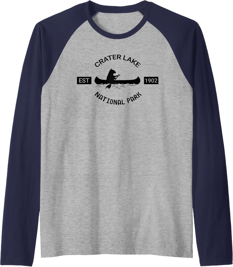 Oregon Bear Gift Tees Oregon Bear Shirt | Crater Lake National Park Gift Raglan Baseball Tee - Navy Blue/Athletic Heather