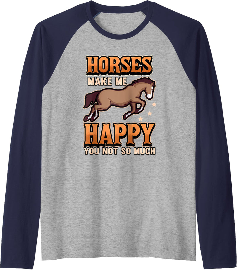 Horses Gifts Horses Make Me Happy Raglan Baseball Tee - Navy Blue/Athletic Heather