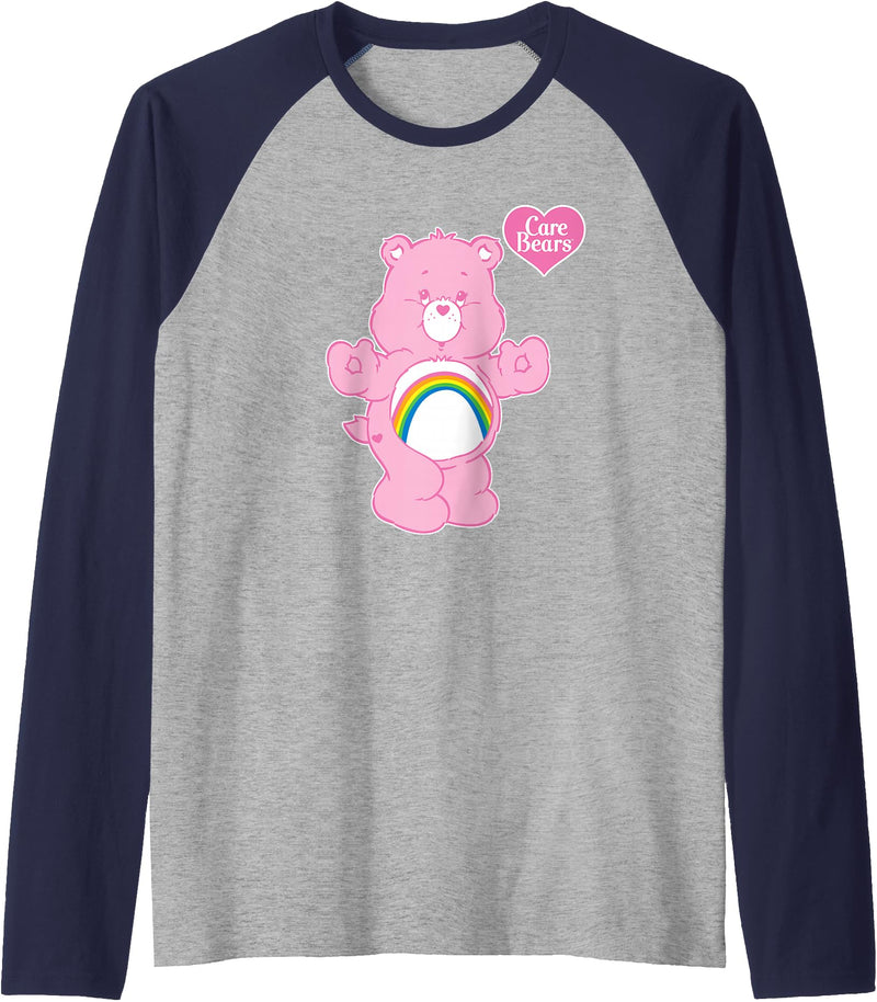 Care Bears Cheer Bear Raglan Baseball Tee - Navy Blue/Athletic Heather
