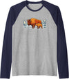 Park Apparel Everywhere Buffalo Bison Calf Sunset Landscape Design Gifts Raglan Baseball Tee - Navy Blue/Athletic Heather
