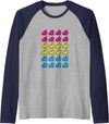 Bunny Rabbit Pixel Art LGBT Pansexual Flag Color Raglan Baseball Tee in Navy Blue/Athletic Heather