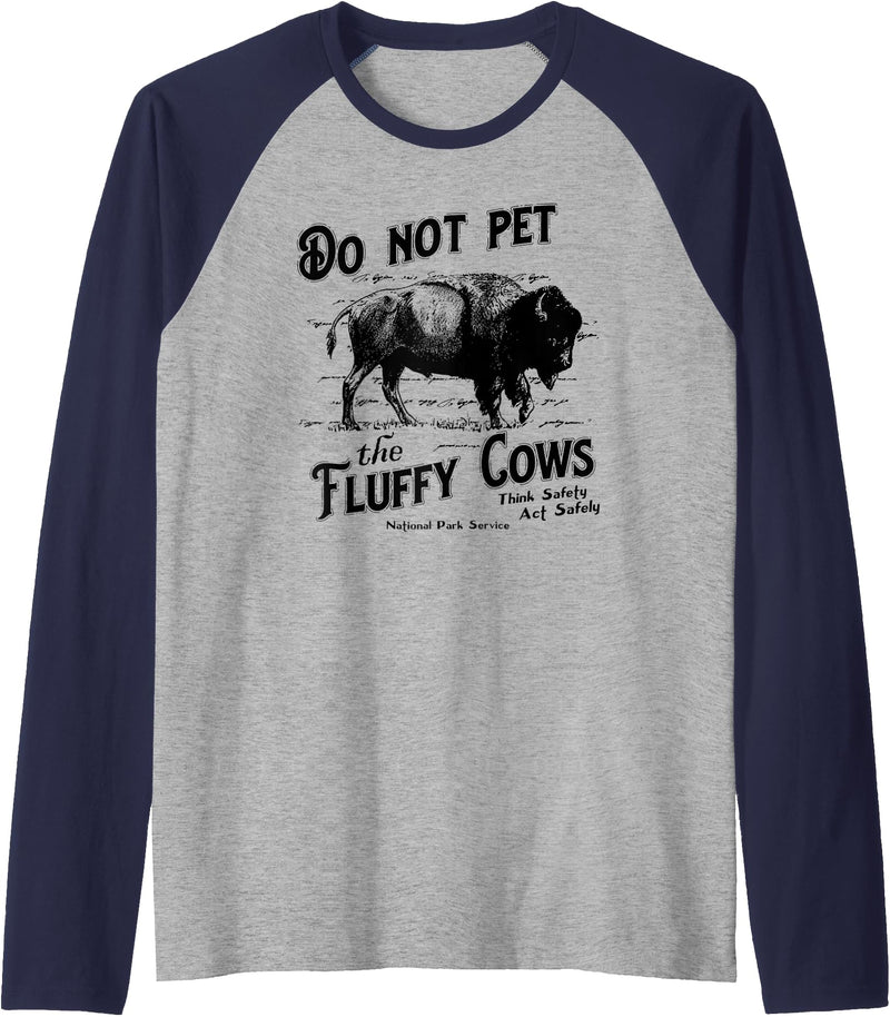 Do Not Pet The Fluffy Cows American Bison Vintage Raglan Baseball Tee - Navy Blue/Athletic Heather