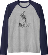 Always Late - White Rabbit Alice Wonderland Raglan Baseball Tee in Navy Blue/Athletic Heather