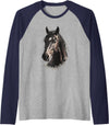 Horse Animal Face Horse Raglan Baseball Tee - Navy Blue/Athletic Heather