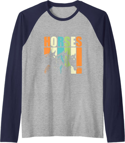 Epicdelusion Horses 70s Retro Raglan Baseball Tee