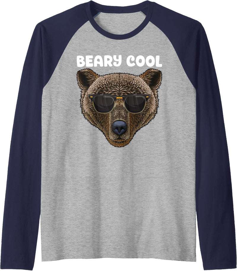 Cute Bear Memes Beary Cool Cute Bear Grizzly Bear Animal Meme Wild Bear Raglan Baseball Tee - Navy Blue/Athletic Heather