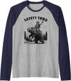 Cowboy Western Bear Tee Safety Third, Funny Guys, Grizzly Bear, Cowboy Western Raglan Baseball Tee - Navy Blue/Athletic Heather