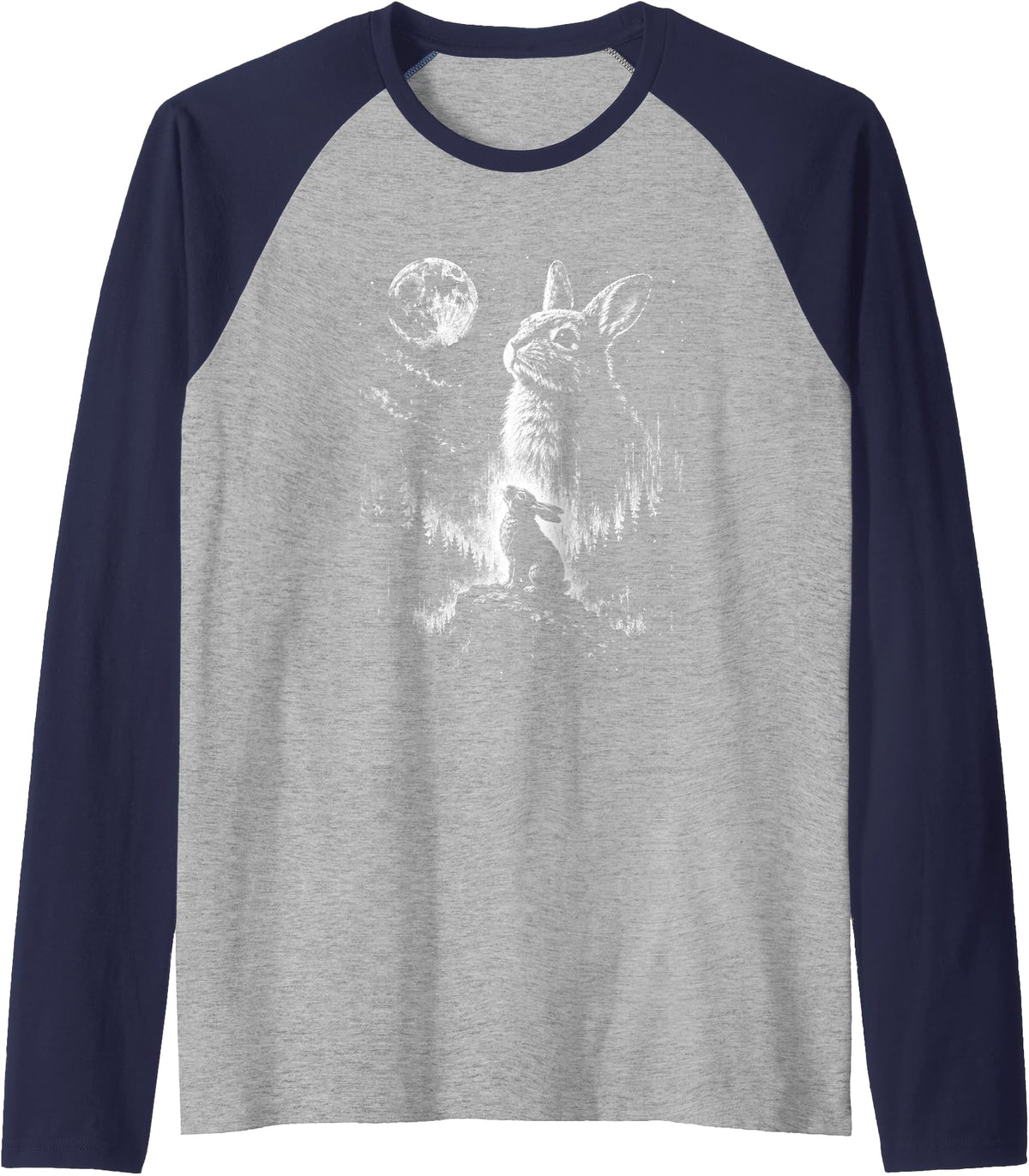 Bunny Rabbit Howling to the Moon Bunny Howl At Raglan Baseball Tee in Navy Blue/Athletic Heather