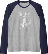 Bunny Rabbit Howling to the Moon Bunny Howl At Raglan Baseball Tee in Navy Blue/Athletic Heather