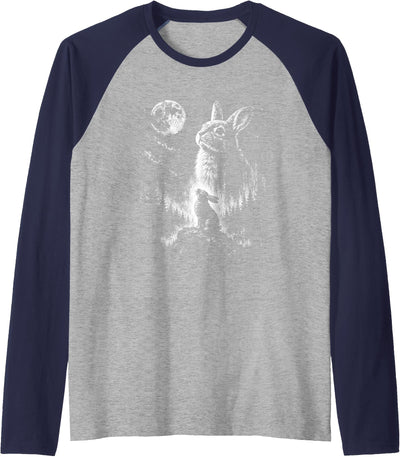 Rabbit Silhouette Under the Moon Raglan T-Shirt