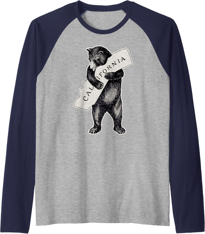 Retro Vintage California Flag Bear Shirt I Love California Shirt Art-Retro Vintage Cali Pride Bear Raglan Baseball Tee - Navy Blue/Athletic Heather