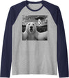 Retro Polar Bear Selfie with UFOs Meme Polar Bear Selfie with UFO Alien Funny Raglan Baseball Tee - Navy Blue/Athletic Heather