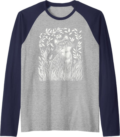 Minimalist Cat Artwork Elegant Cat Silhouette Raglan Baseball Tee