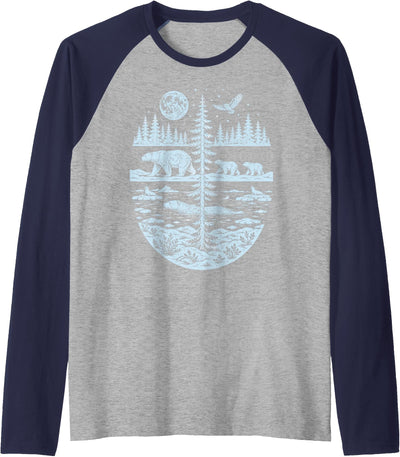 Polar Bear Arctic Wilderness Nature Scene Wildlife Lover Raglan Baseball Tee