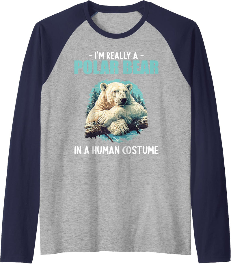 Polar Bears Polar Bear Lovers Shop Polar Bears Polar Bear Raglan Baseball Tee - Navy Blue/Athletic Heather