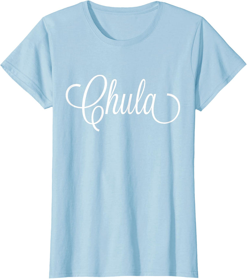 The Spanish Cow Women's Chula Spanish Cute Black X-Small Modern Letter Print T-Shirt - Baby Blue