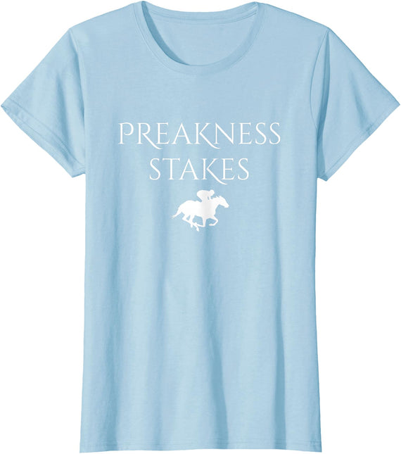 Horse Racing Derby Designs Preakness Horse Racing Shirts for Women, Stakes Apparel Tee T-Shirt - Baby Blue