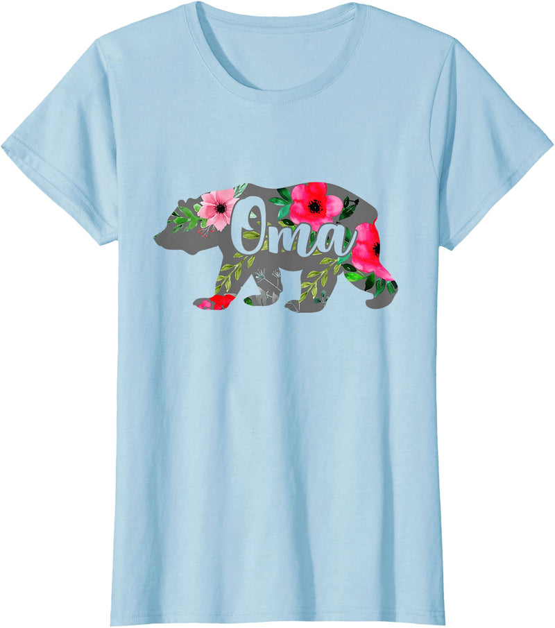 Oma Mom Gifts Oma Mama Bear Grandma Gift Floral T-Shirt - Baby Blue