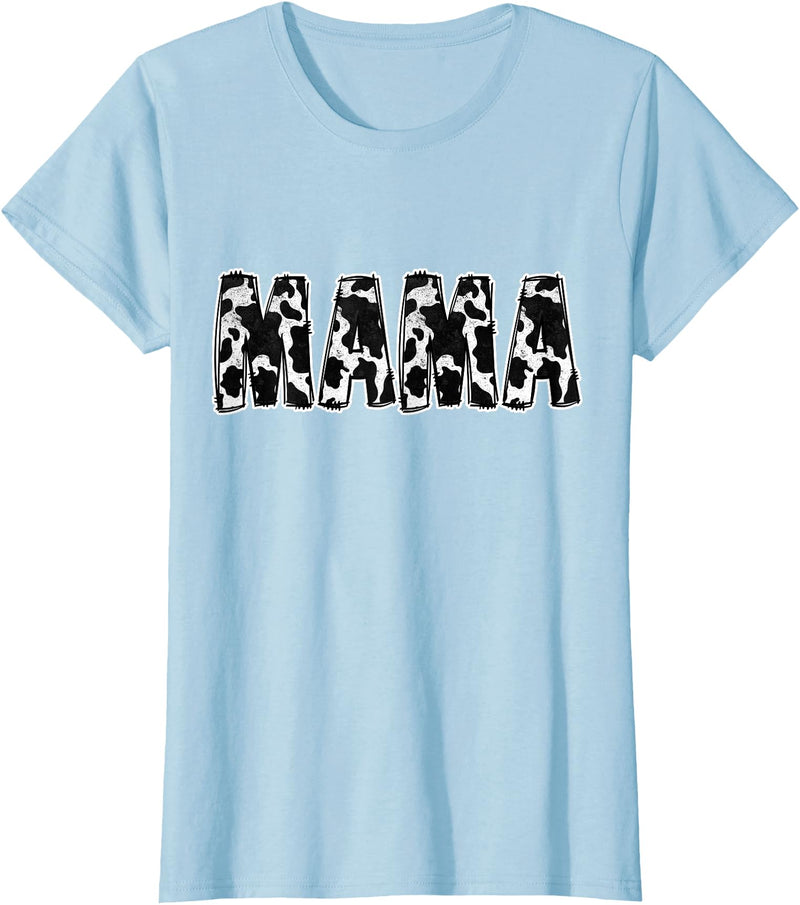 Cow Print Designs for the whole Family Mama Cow Pattern Cow Print T-Shirt - Baby Blue