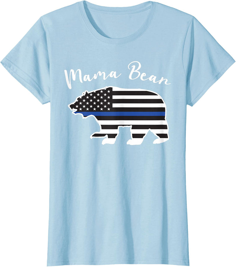 TourisTeez for Mama Bear Women Police Flag Womens MAMA BEAR | Police Flag Womens Police Mom Gift T-Shirt - Baby Blue