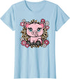 KATYLIN Cute Pig Flowers Pig Lover Women Girls Kids T-Shirt - Baby Blue