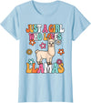 BALARI Just A Girl Who Loves Llamas Cute Groovy Alpaca Llama Kids T-Shirt - Baby Blue