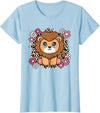 KATYLIN Cute Lion Flowers Lion Lover Women Girls Kids T-Shirt - Baby Blue