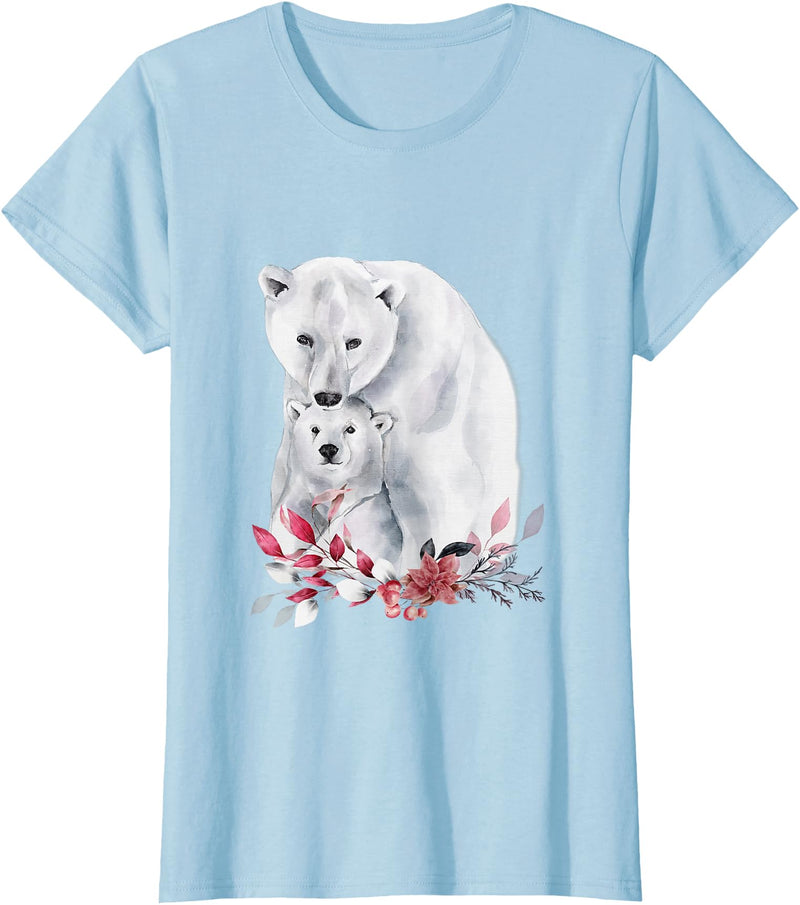Mama Polar Bear and Baby Cub for Girls and Women T-Shirt - Baby Blue