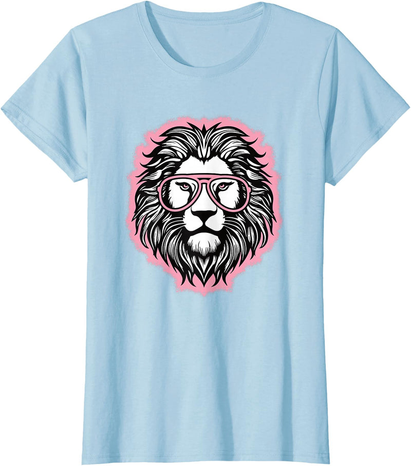 BALARI Cute Pink Lion Wild Animal Lion Lover Women Girls T-Shirt - Baby Blue