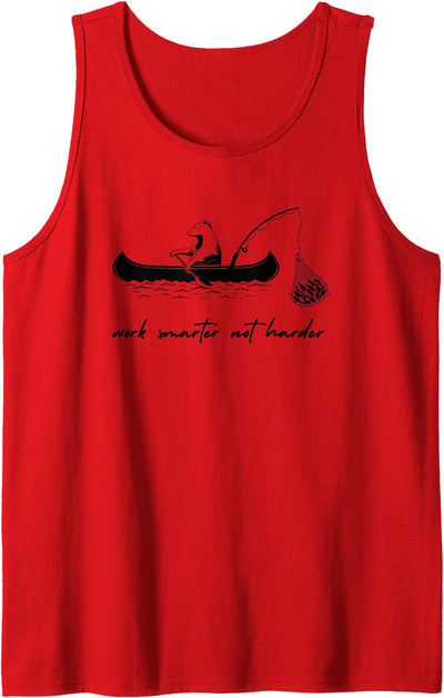 Work Smarter Not Harder Bear Fish Canoe Outdoors Funny Camp Tank Top