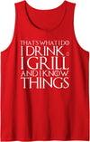 Funny BBQ Garden Meat Grilling Bear Drinking Shirt THAT'S WHAT I DO I DRINK & I GRILL AND I KNOW THINGS Design Tank Top - Red