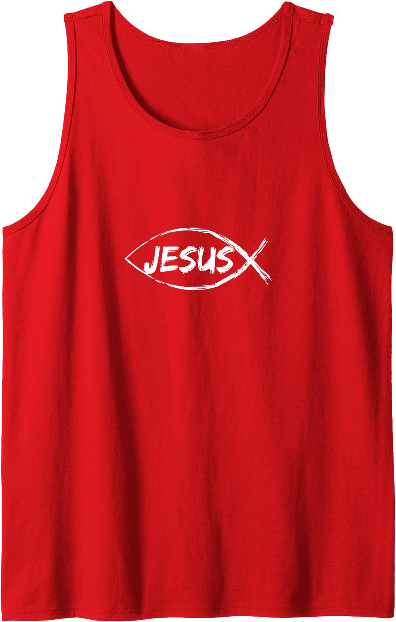Christianity Jesus Fish Faith Jesus Fish Design for Christian Believers Tank Top - Red