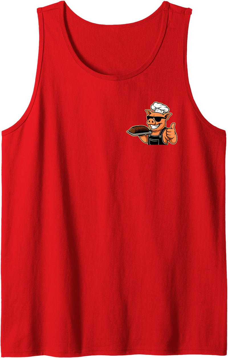 Vintage Funny Cool Pig Chef BBQ Season Men Dad Smokin' Meats and Clapping Cheeks BBQ Funny Pig Chef 2 Sided Tank Top - Red