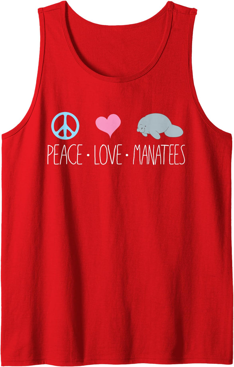 Sea Cows Tees Cute Manatee Design, Peace Love Manatees Chubby Sea Cow Gift Tank Top - Red