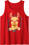 Llama looks from torn fabric Cute llama torn fabric funny llama lovers kids women men Tank Top - Red