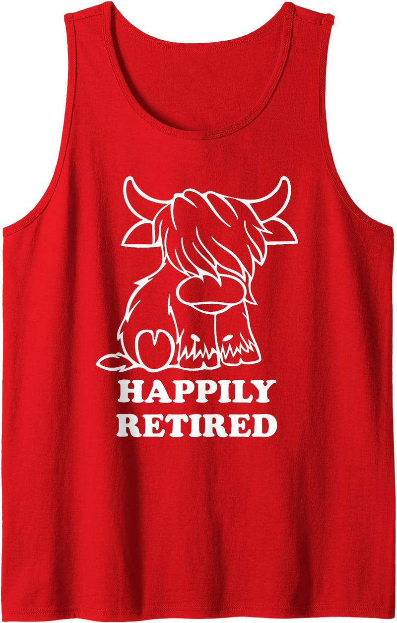 Cow Retirement Gifts Happily Retired Highland Cow Retirement Tank Top - Red