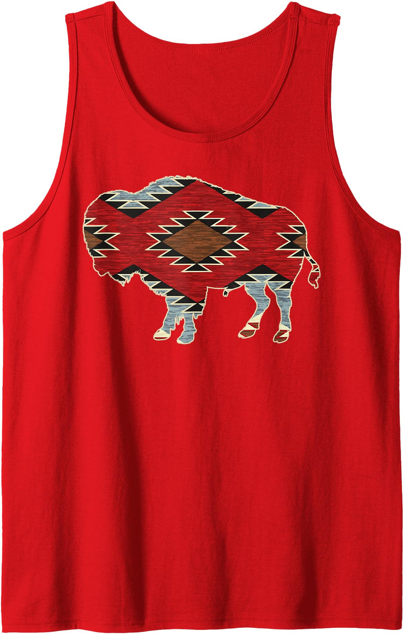 Country Girl Big Ray Designs Arizona Buffalo Aztec Indian Southwestern Pattern Vintage Tank Top - Red